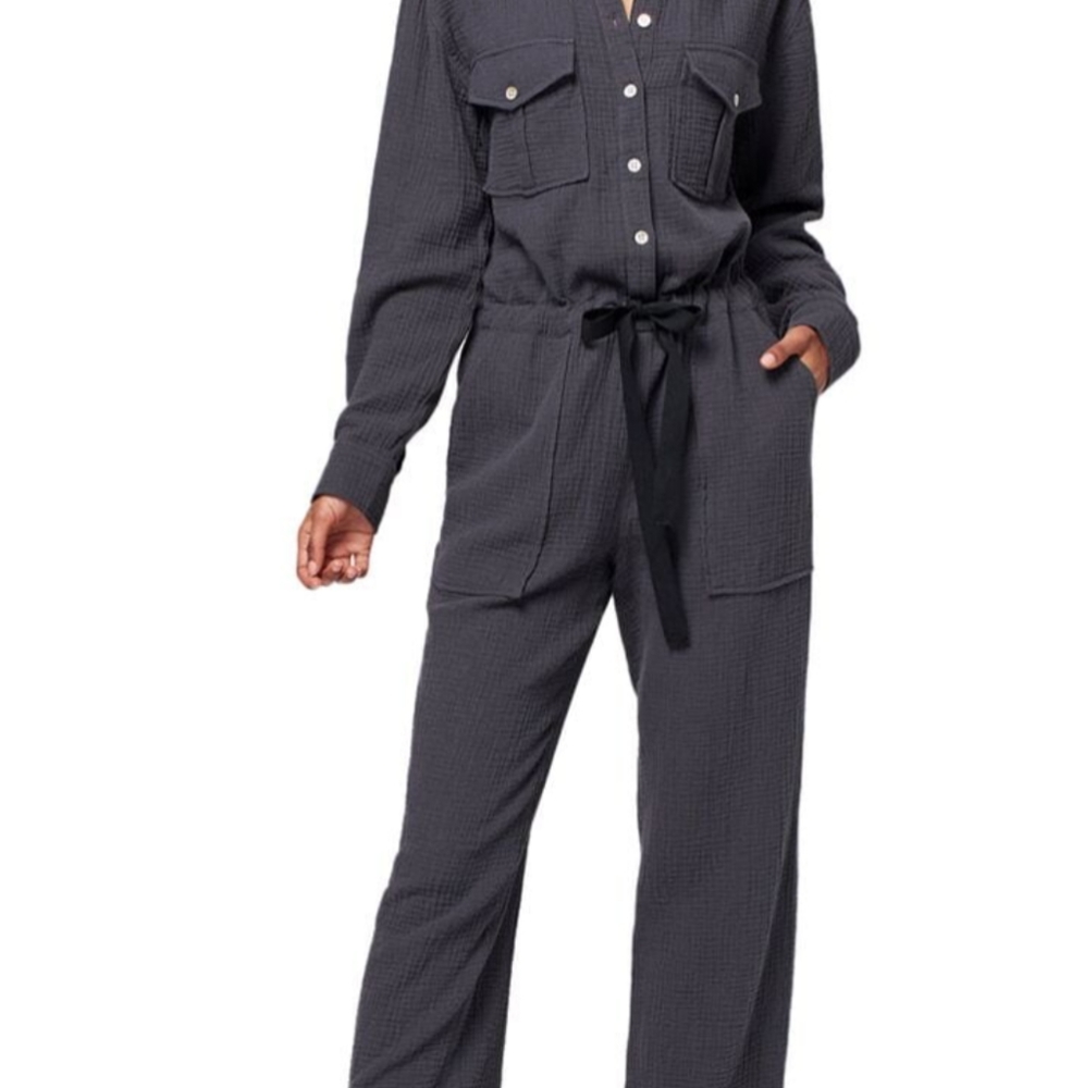 Dream Cotton Gauze Jumpsuit - Washed Black - Washed Black-Small